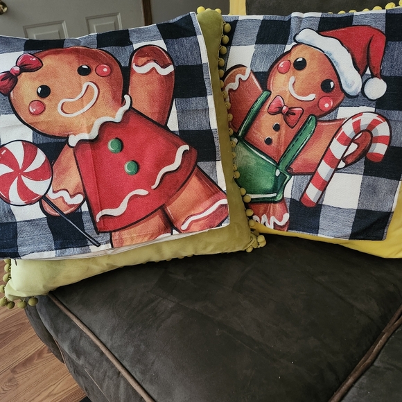 Other - Festive Gingerbread Pillow Covers - Red and Green